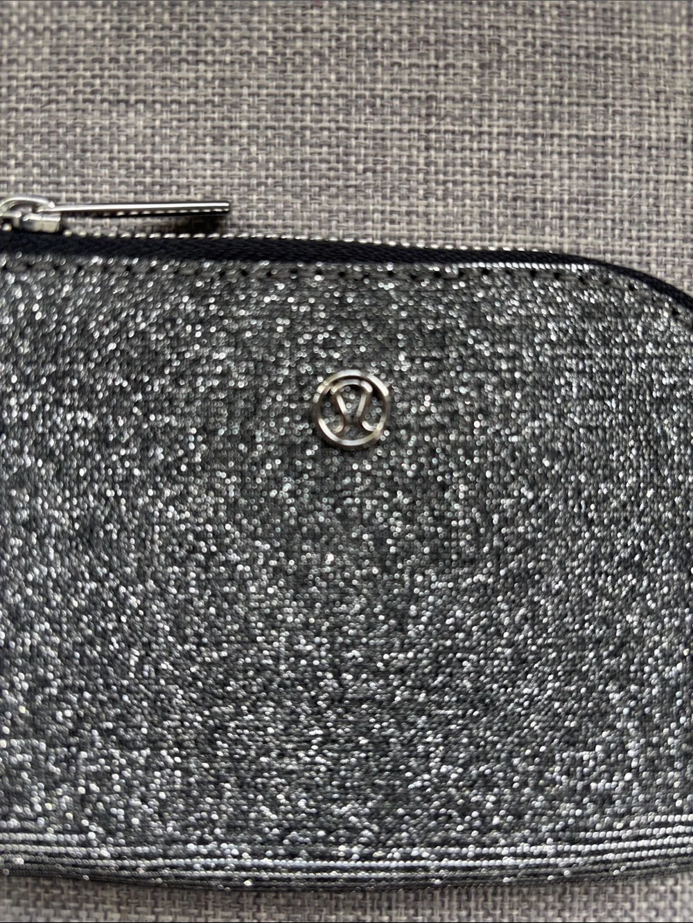 Lululemon Clipable Card Pouch, Glitter Dark Silver/Graphite Grey NWT